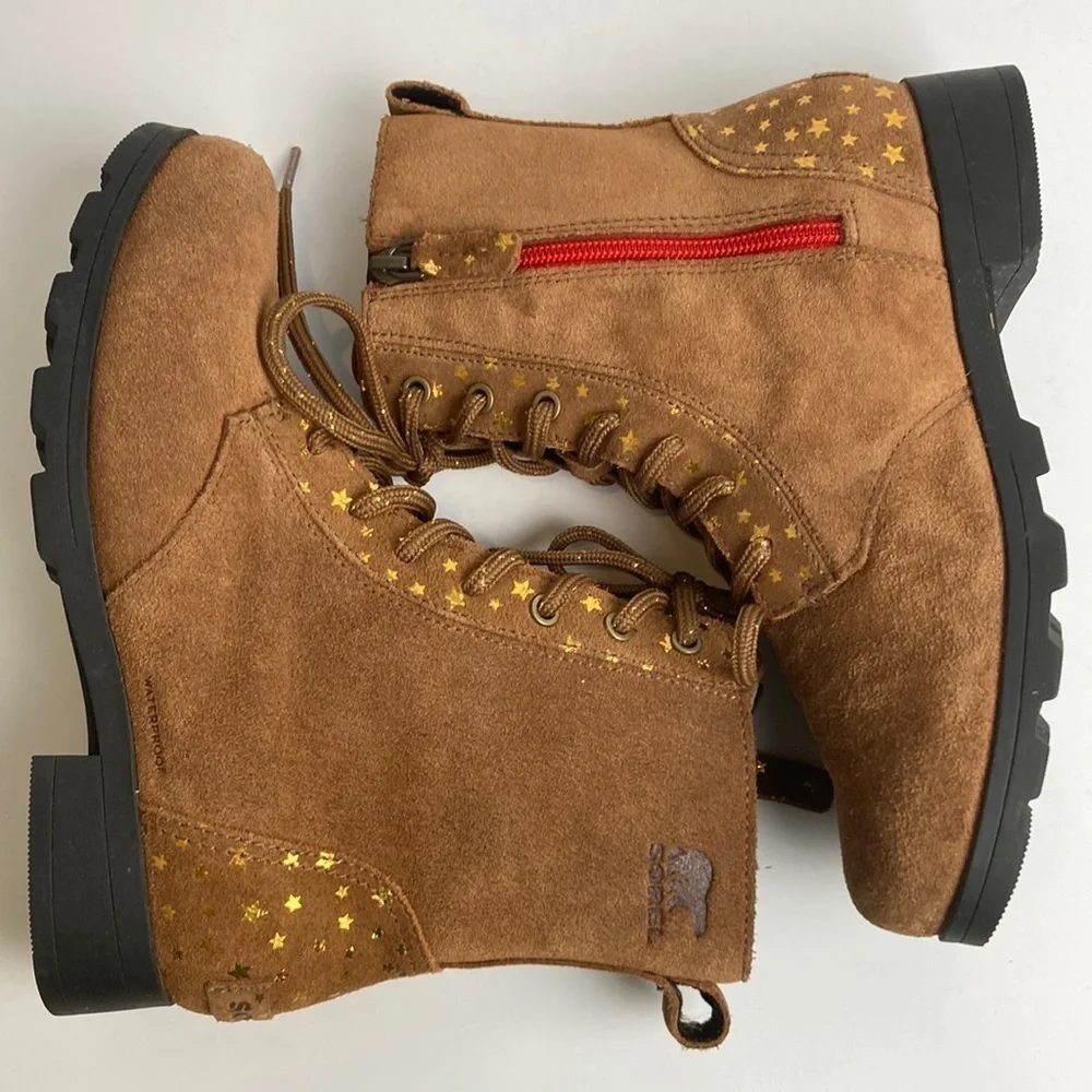 Sorel Youth Emelie Short Lace Velvet Tan Girls Boots 5 Stars Waterproof Winter
